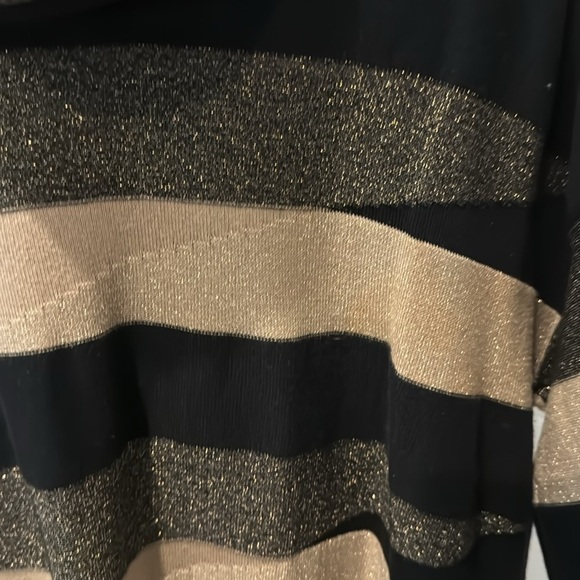 Anne Klein Cowl Neck sweater Tan & Black stripes with Gold metallic acce… - Picture 9 of 12